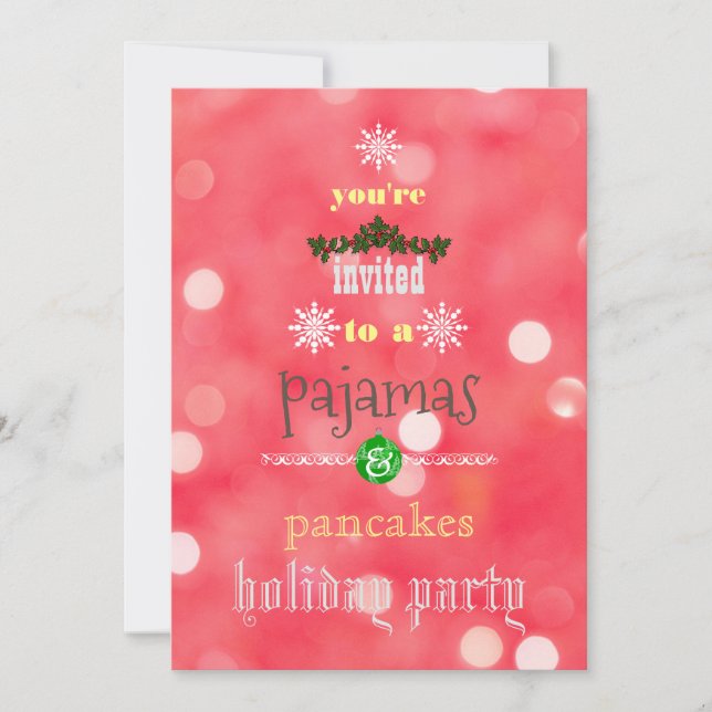 Christmas Holiday Pyjamas & Pancakes Family Party  Invitation (Front)