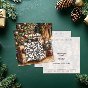 Christmas Holiday QR Code Square Business Card