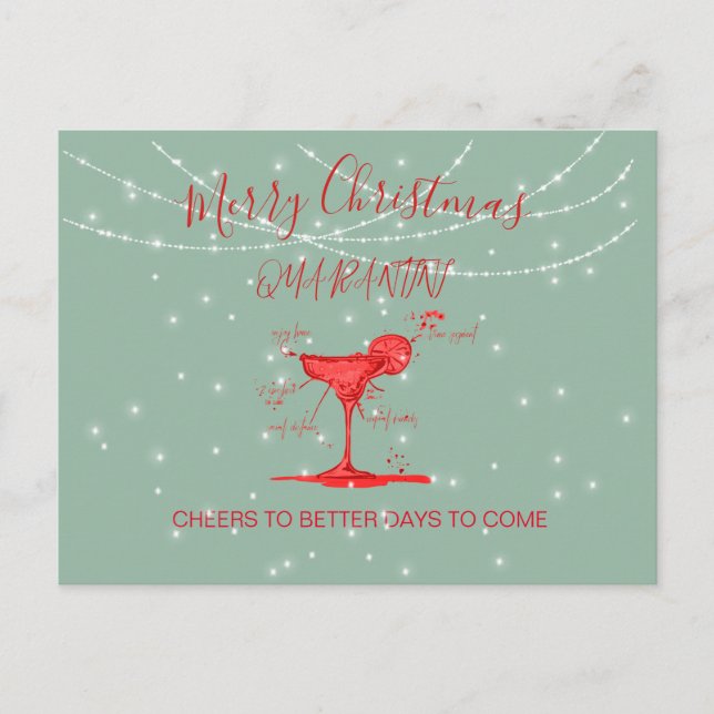 Christmas Holiday Quarantini Martini Green Postcard (Front)