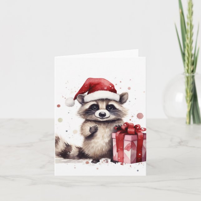 Christmas Holiday Racoon Card (Front)