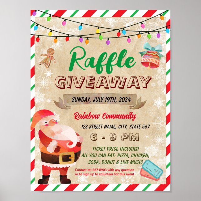 Christmas holiday raffle fundraiser template poster (Front)