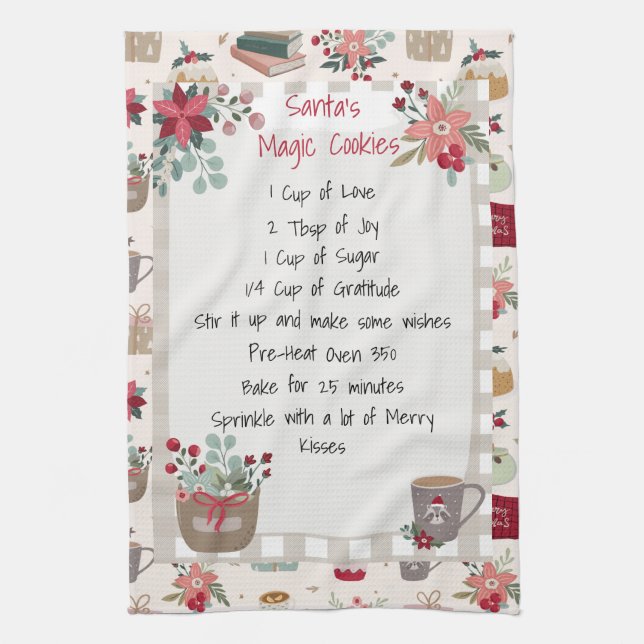 Christmas Holiday Recipe Baking Cute Red   Tea Towel (Vertical)