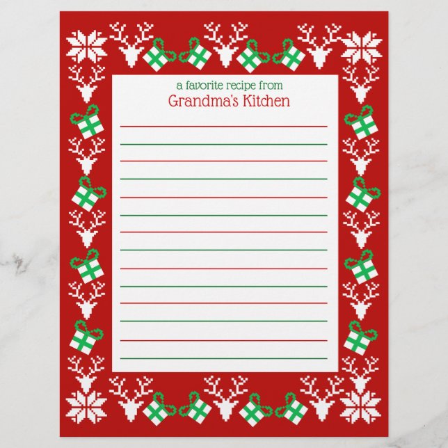 Christmas Holiday Recipe Paper (Front)