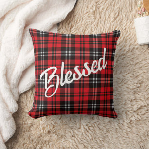 Christmas Holiday Red and Black Tartan Cushion