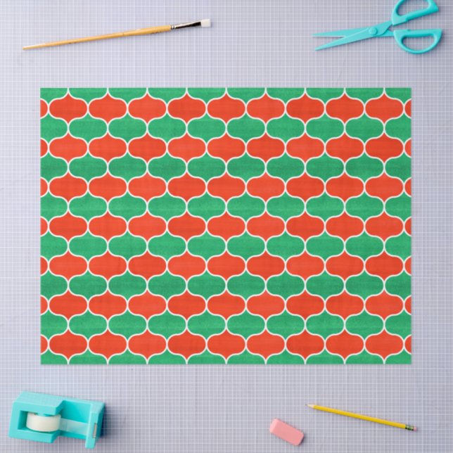 Christmas Holiday Red and Green Ogee Pattern Tissue Paper (Craft)