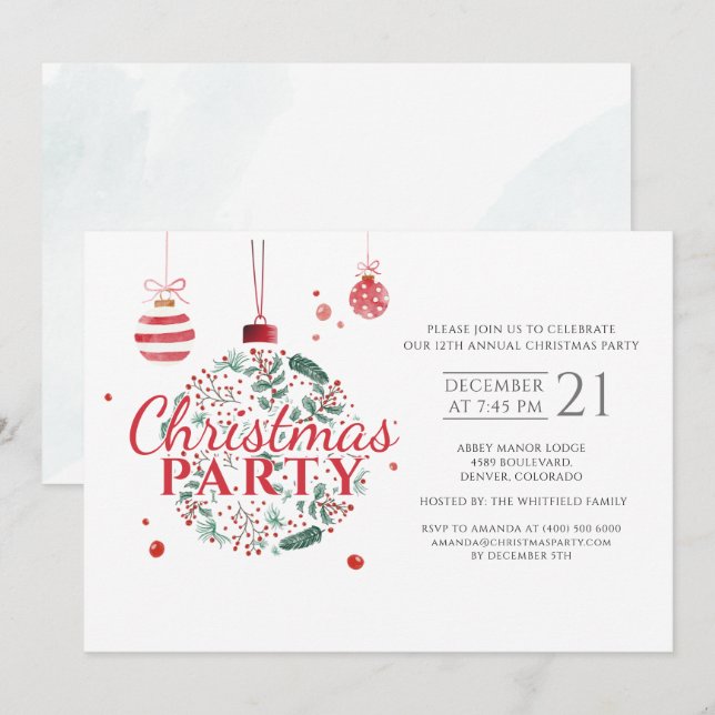 Christmas Holiday Red and Green Party Invitation (Front/Back)