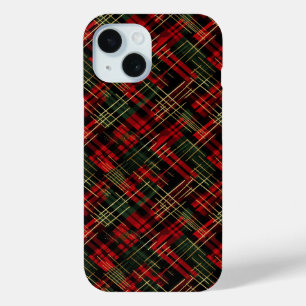 Christmas Holiday Red And Green Plaid Gold Foil iPhone 15 Case