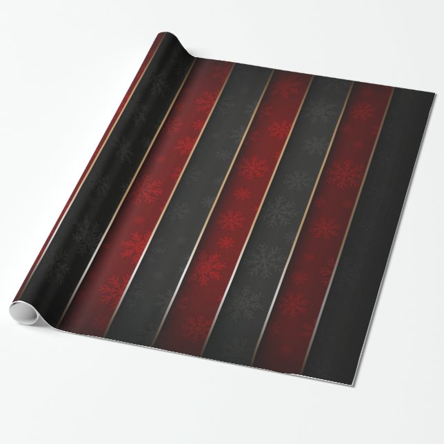 Christmas Holiday - Red/Black with Snowflakes Wrapping Paper (Unrolled)