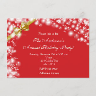 Christmas Holiday Red & Bow Sparkles Invitation