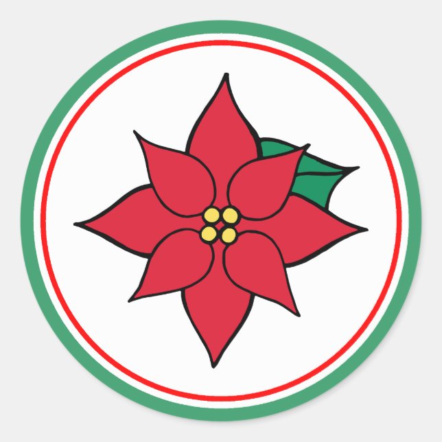 Christmas Holiday Red Festive Poinsettia Stickers (Front)