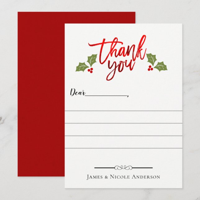 Christmas Holiday Red Foil Shine Thank You Card (Front/Back)