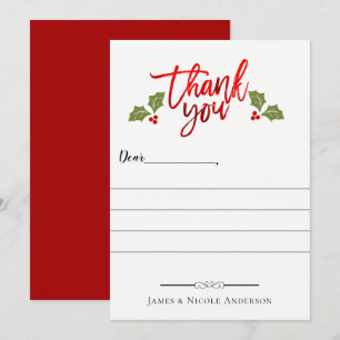 Christmas Holiday Red Foil Shine Thank You Card