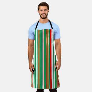 Christmas Holiday Red Green and Gold Stripes Apron