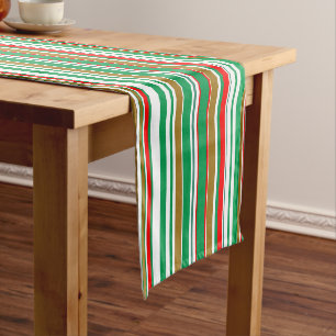 Christmas Holiday Red Green and Gold Stripes Short Table Runner