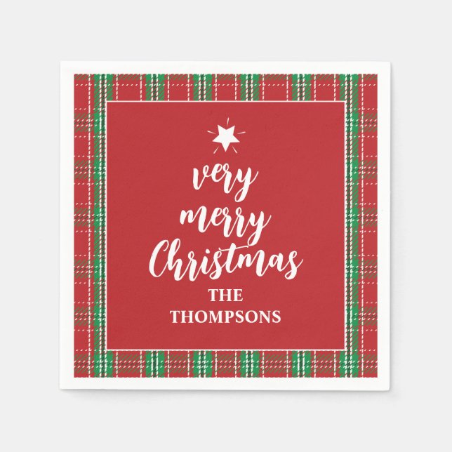Christmas Holiday Red Green Holiday Plaid Cute Napkin (Front)