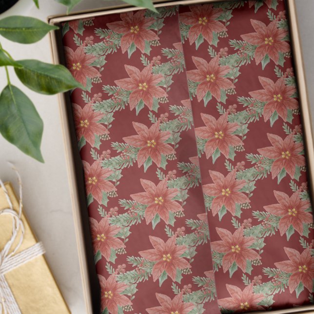 Christmas Holiday Red Green Poinsettia Floral Tissue Paper (Creator Uploaded)