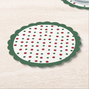 Christmas Holiday Red Green Retro Dots Pattern Paper Coaster