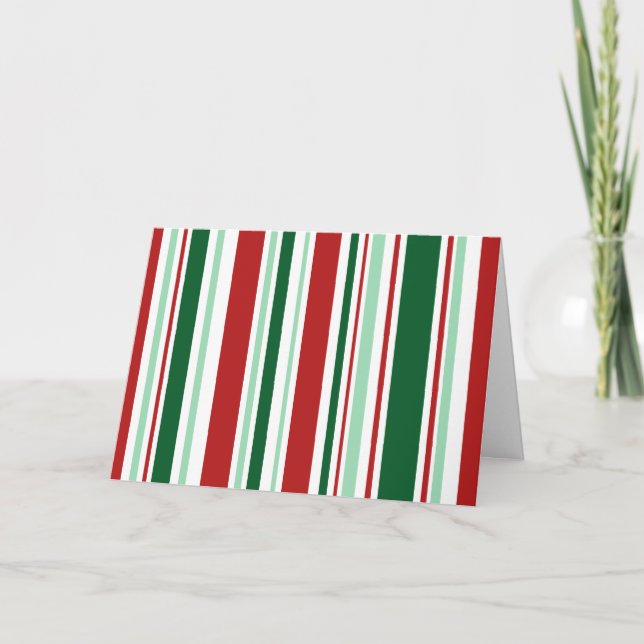 Christmas Holiday Red, Green, White Stripes Card (Front)