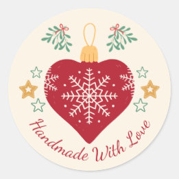 Christmas & Holiday Red Heart Handmade With Love Classic Round Sticker