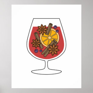 Christmas holiday red mulled warm wine spicy drink poster