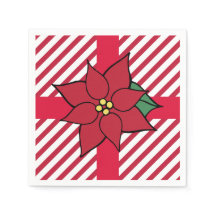 Christmas Holiday Red Poinsettia Party Napkins