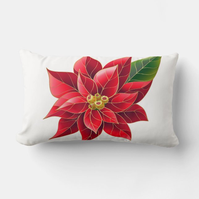 Christmas Holiday Red Poinsettia Pillow (Front)