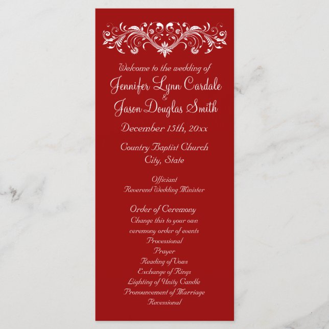 Christmas Holiday Red Wedding Programs Programme (Front)