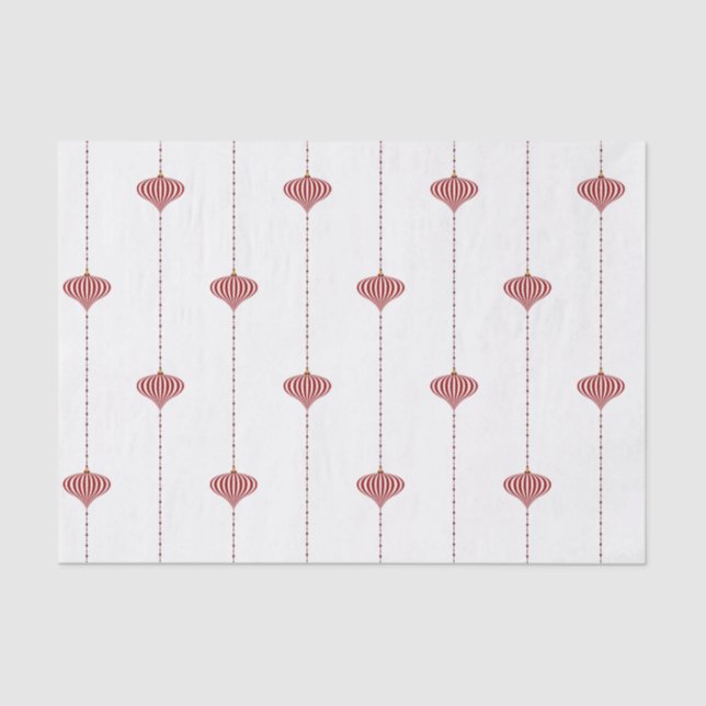 Christmas Holiday Red White Striped Ornaments Tissue Paper (Front)