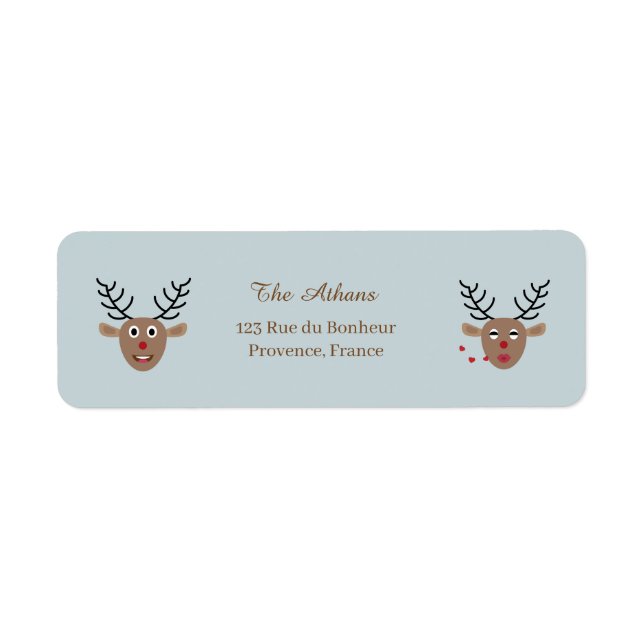 Christmas Holiday Reindeer Dusty Blue Address (Front)