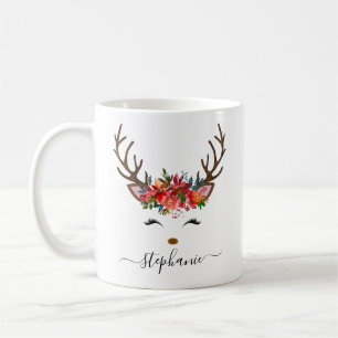 Christmas Holiday Reindeer Floral Personalised Coffee Mug