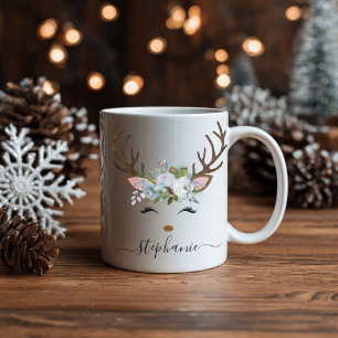 Christmas Holiday Reindeer Floral Personalised Coffee Mug