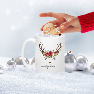 Christmas Holiday Reindeer Floral Personalised Two-Tone Coffee Mug