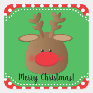 Christmas Holiday Reindeer Polka Dot Favour Treat Square Sticker