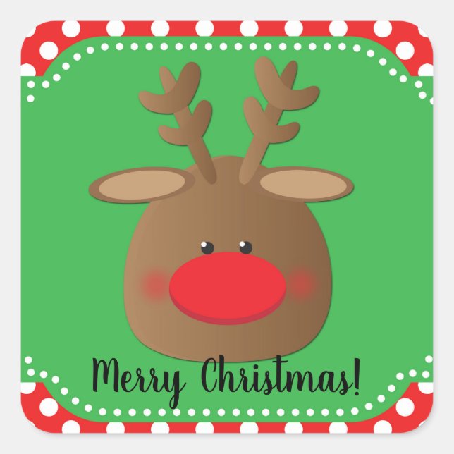 Christmas Holiday Reindeer Polka Dot Favour Treat Square Sticker (Front)