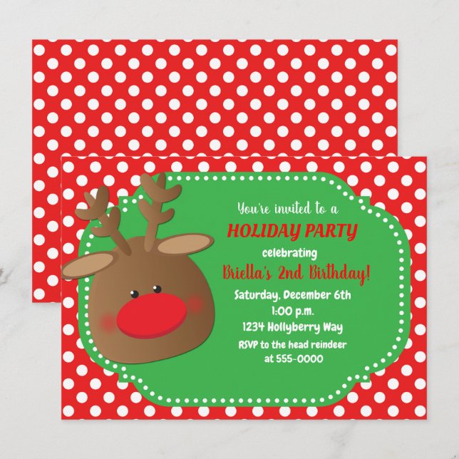 Christmas Holiday Reindeer Polka Dot Invitations (Front/Back)