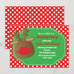 Christmas Holiday Reindeer Polka Dot Invitations