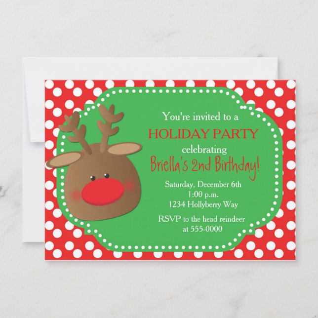 Christmas Holiday Reindeer Polka Dot Invitations (Front)