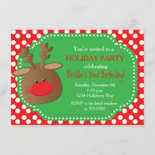 Christmas Holiday Reindeer Polka Dot Invitations