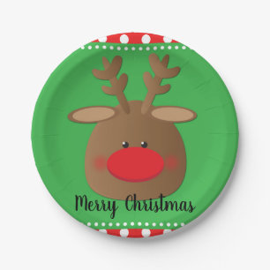 Christmas Holiday Reindeer Polka Dot Party Custom Paper Plate