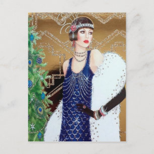 Christmas holiday retro vintage art deco lady