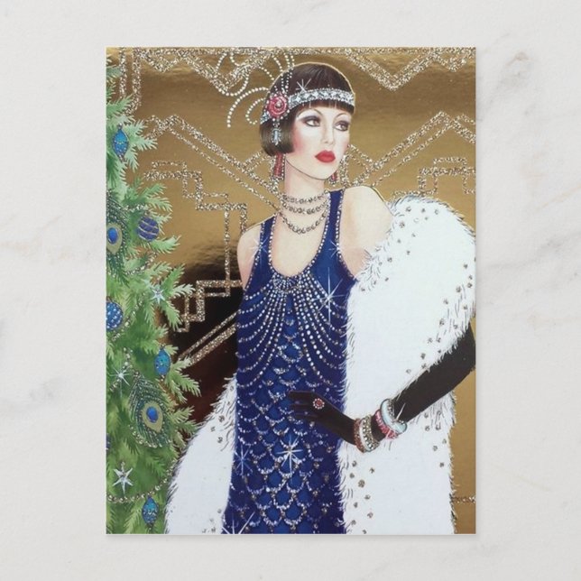 Christmas holiday retro vintage art deco lady (Front)