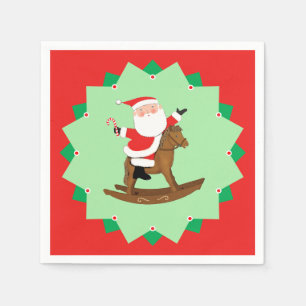 Christmas Holiday Rocking Horse Paper Plates Napkin