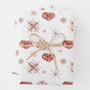 Christmas Holiday Rose Gold Snow and Hearts Wrapping Paper Sheet
