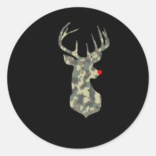 Christmas Holiday Rudolf Reindeer Red Nose Camo Hu Classic Round Sticker