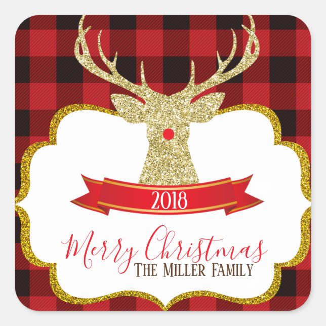 Christmas Holiday Rudolph Reindeer Square Sticker (Front)