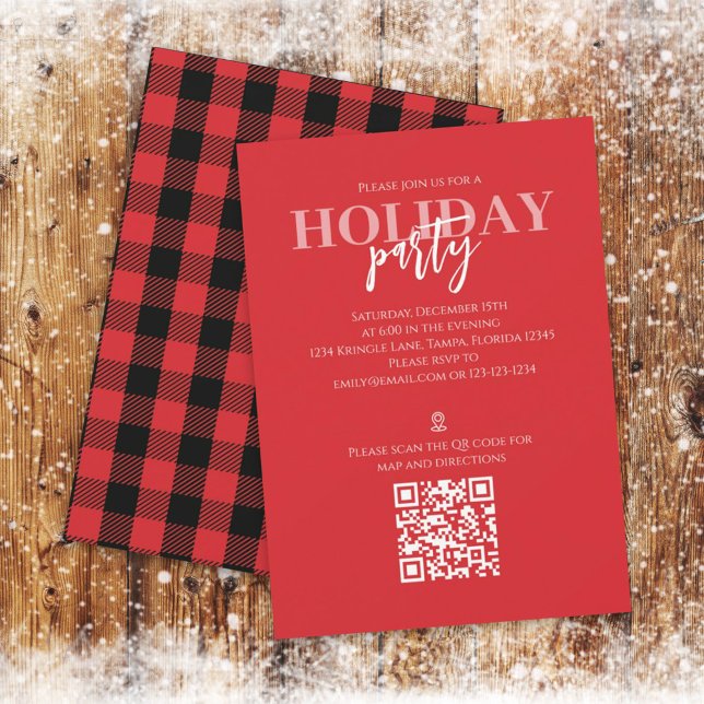 Christmas Holiday Rustic Buffalo Plaid QR Code Map Invitation (Creator Uploaded)