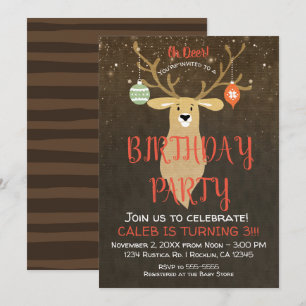 Christmas Holiday Rustic Deer Birthday Party Invitation