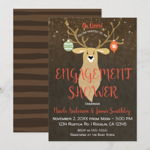 Christmas Holiday Rustic Deer Engagement Shower Invitation