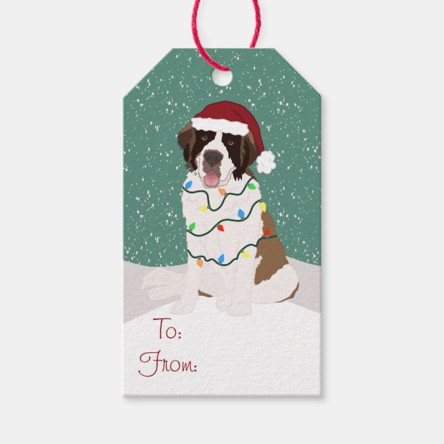 Christmas Holiday Saint Bernard  Gift Tags (Front)