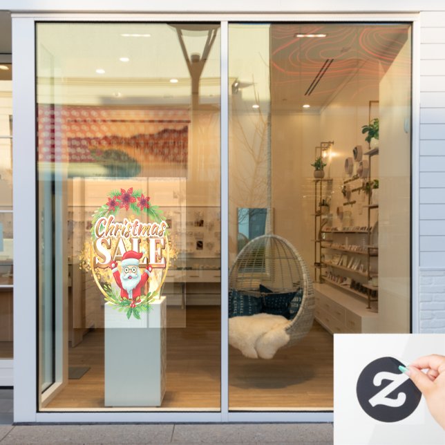 Christmas Holiday Sale Santa Claus Holly Berry  Window Cling (Store Window)